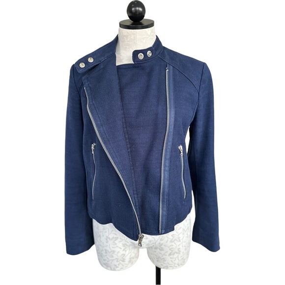 Gap Moto Navy Asymmetrical Jacket Zippers Size Medium - Picture 10 of 16